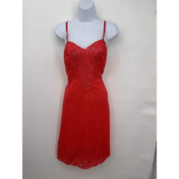Vintage70’s  Ruby Red Lace Slip Dress  slip \vintage  tag missing - Picture 4 of 13